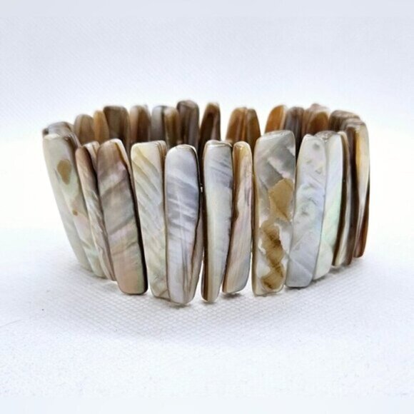 Vintage Chunky Mother of Pearl Shell Stretch Bracelet Boho Statement - Picture 3 of 6